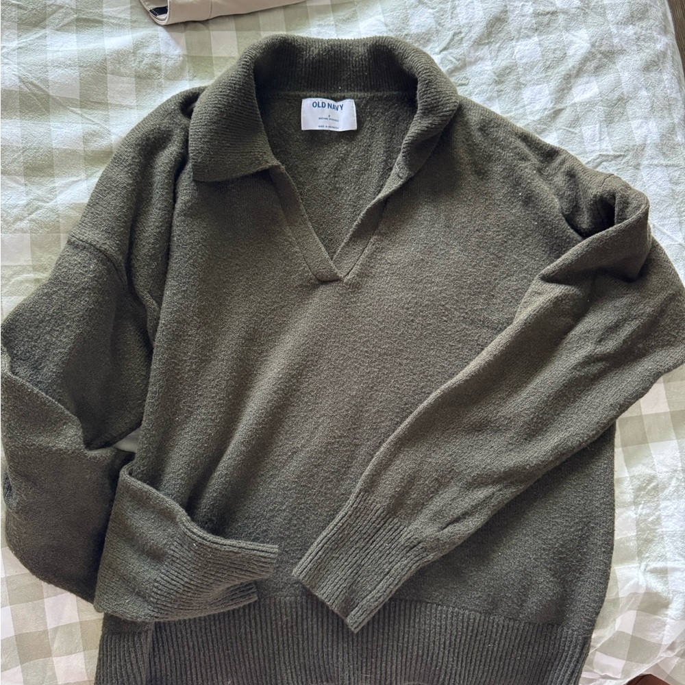 Old Navy Olive Green Knit Collared Pullover